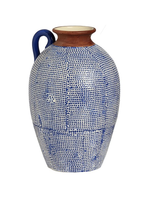 Grecian style blue mosaic vase with handle
